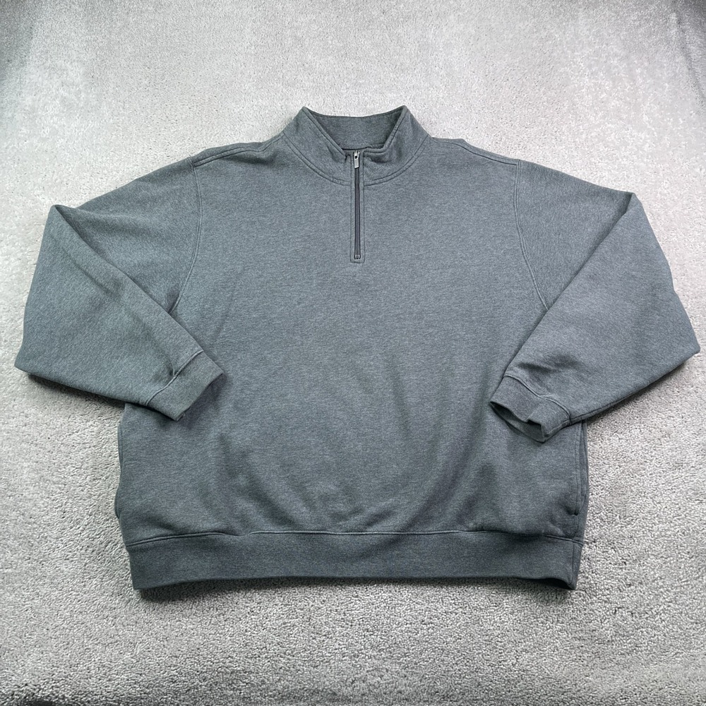 LL Bean Sweatshirt Mens XL Gray Quarter Zip Pullover Fleece Heavy Cotton Outdoor